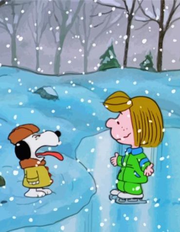 Charlie Brown and Peppermint Patty Snow Scene Paint By Numbers