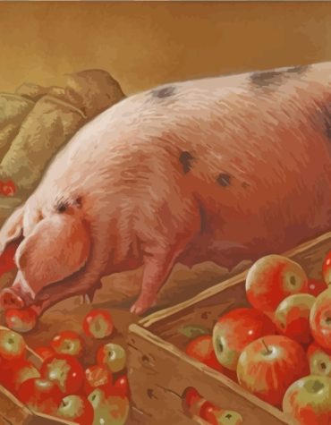 Adorable Pig with Apples Paint By Numbers