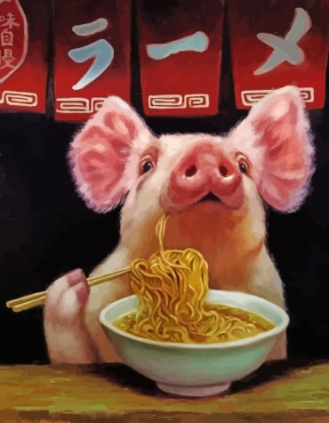 Pig and Noodles Delight Paint By Numbers