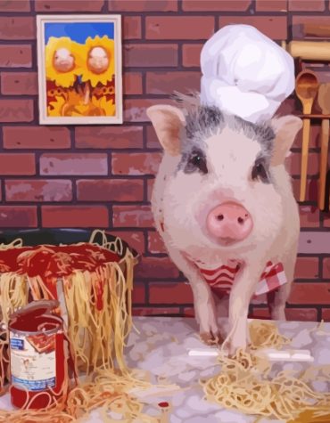 Pig Eating Spaghetti Fun Paint By Numbers