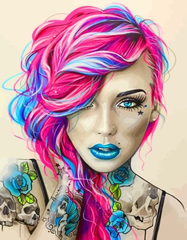 Pink and Blue Hairstyle Women Paint By Numbers