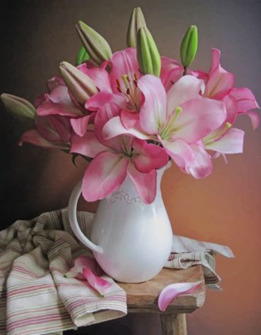 Pink Flowers Vase Paint By Numbers