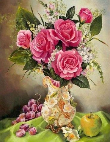 Pink Rose Vase Paint By Numbers Set