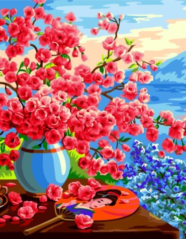 Pink Floral Vase Paint By Numbers