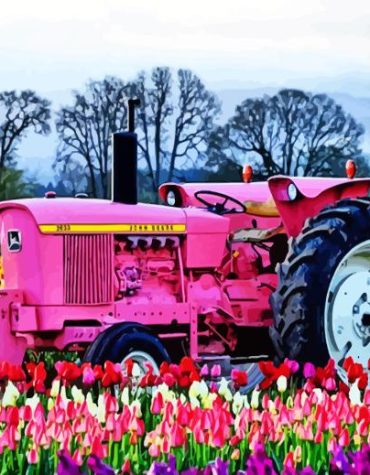 Pink Tractor Scenic Fields Paint By Numbers
