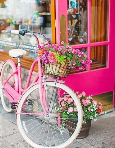 Pink Bicycle with Flower Accents Paint By Numbers