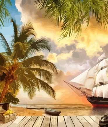 Sunset Island Pirate Ships Paint By Numbers