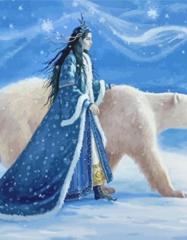 Winter Princess And Bear Paint By Numbers
