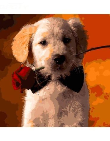 Adorable Puppy and Rose Paint By Numbers