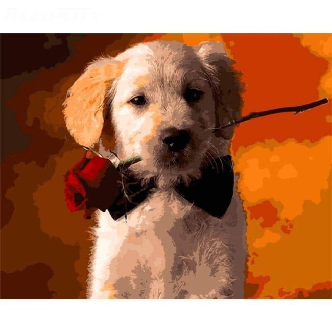 Adorable Puppy and Rose Paint By Numbers