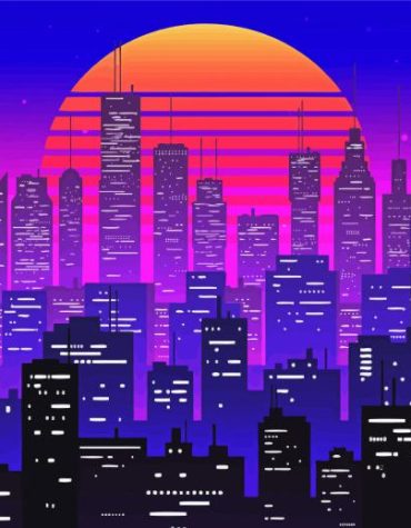 Cityscape Purple Silhouette Paint By Numbers