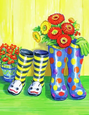 Rain Boots and Floral Delight Paint By Numbers