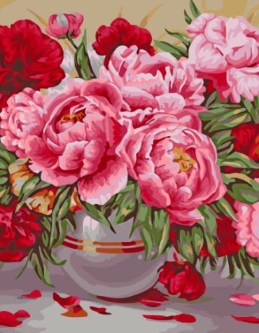 Pink and Red Peonies Flowers Vase Paint By Numbers