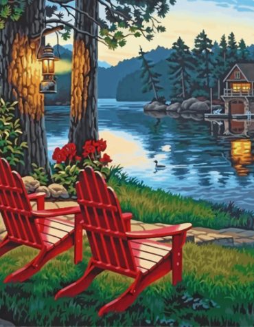 Red Chairs by Lakeside Paint By Numbers