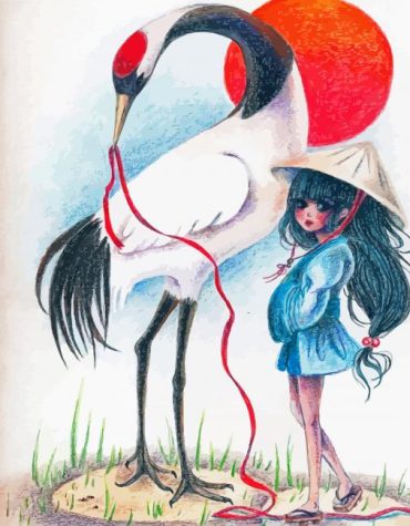 Red Crowned Crane and Girl Paint By Numbers