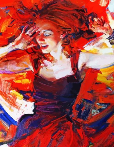 Red Haired Lady in Bold Red Paint By Numbers
