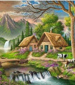 Riverside Village Scenery Paint By Numbers