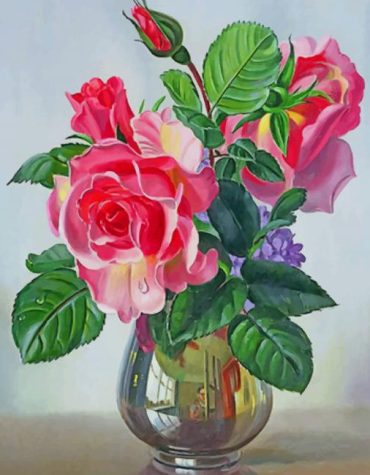 Pink Rose in Vase Paint By Numbers