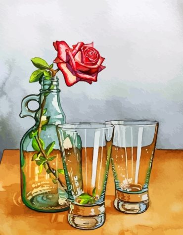 Red Rose in Glass Bottle Paint By Numbers
