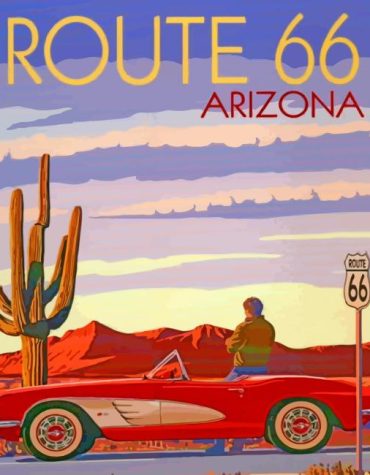 Red Car on Route 66 Paint By Numbers