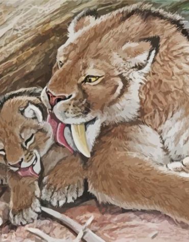 Saber Tooth with Baby Paint By Numbers