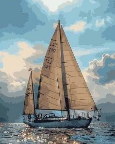 Sailboat Crossing Ocean Scene Paint By Numbers