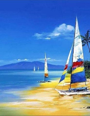 Sailboat on Ocean Shore Paint By Numbers