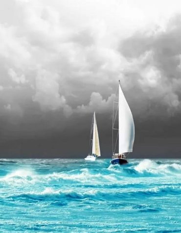 Sailboats in Blue Ocean Paint By Numbers