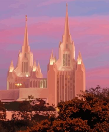 San Diego Temple Pink Sky Paint By Numbers