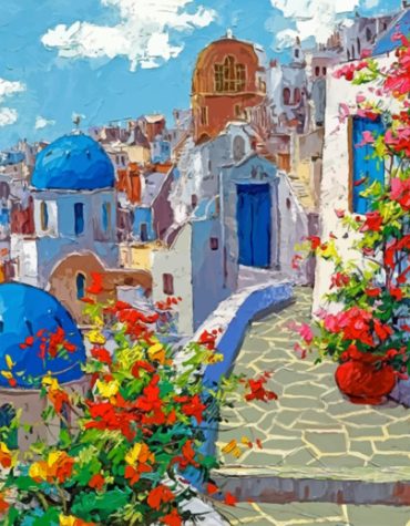 Santorini Island Spring Splendor Paint By Numbers