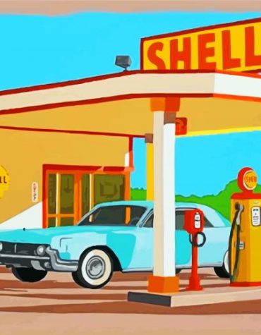 Shell Gas Station Blue Car Paint By Numbers