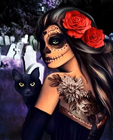 Skull Woman with Cat Paint By Numbers