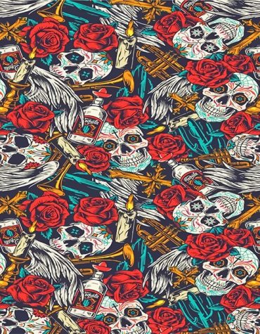 Red Flower Skulls Paint By Numbers