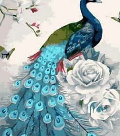 Blue Peacock and Flowers Paint By Numbers
