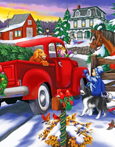 Red Christmas Truck Paint By Numbers