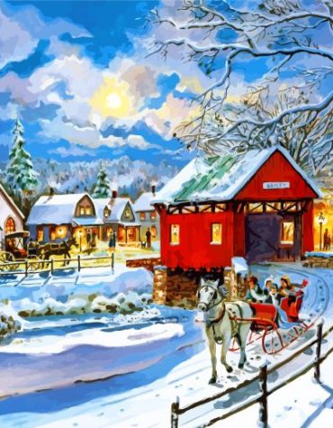Winter Country Village Scene Paint By Numbers