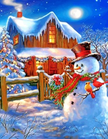 Winter Snowman Scene Paint By Numbers