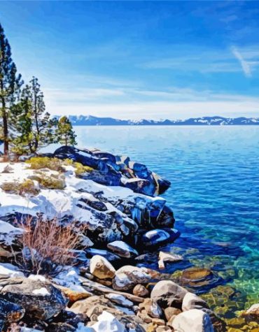 Snowy Emerald Bay Landscape Paint By Numbers