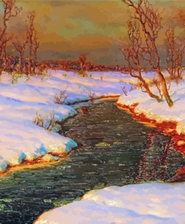 Winter Sunset River Scene Paint By Numbers