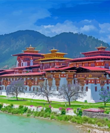 Majestic Punakha Dzong Bhutan Paint By Numbers