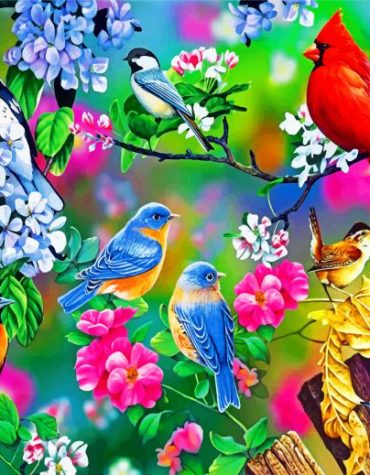 Bluebirds and Red Cardinals Paint By Numbers