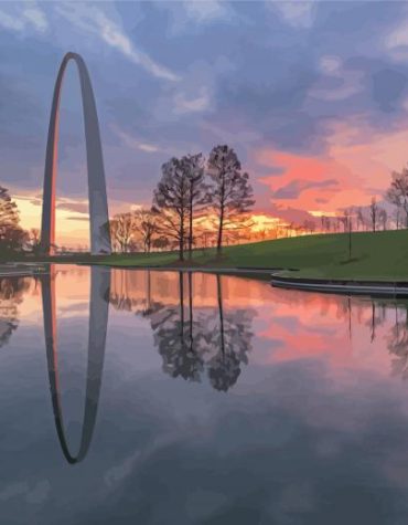 St Louis Arch Sunset Scenery Paint By Numbers