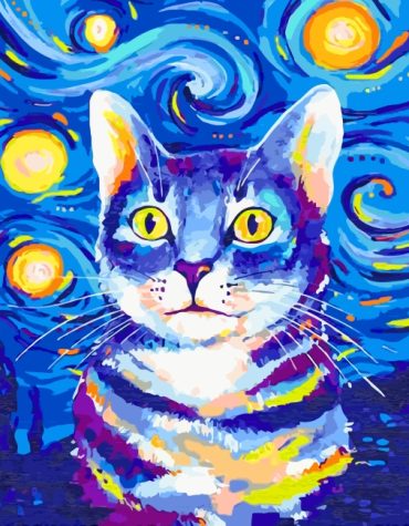 Starry Night Cat Art Paint By Numbers
