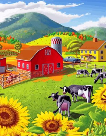 Sunflowers and Farmhouses Paint By Numbers