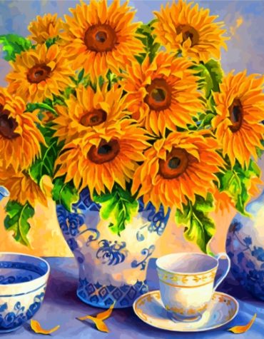 Sunflowers Tea Cup Delight Paint By Numbers