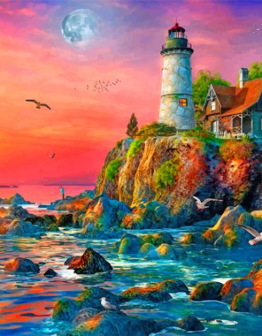 Ocean Sunset Lighthouse Paint By Numbers