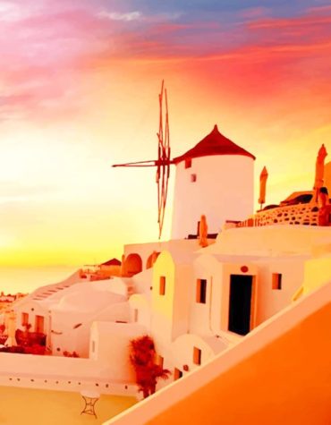 Golden Santorini Sunset Paint By Numbers