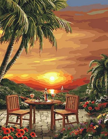 Golden Palm Sunset View Paint By Numbers