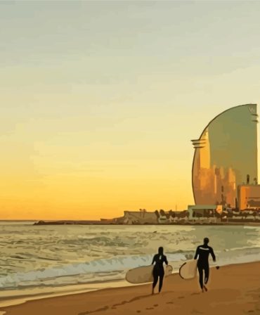 Barcelona Sunset Surfers Paint By Numbers