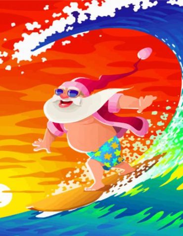 Surfing Santa Beach Scene Paint By Numbers